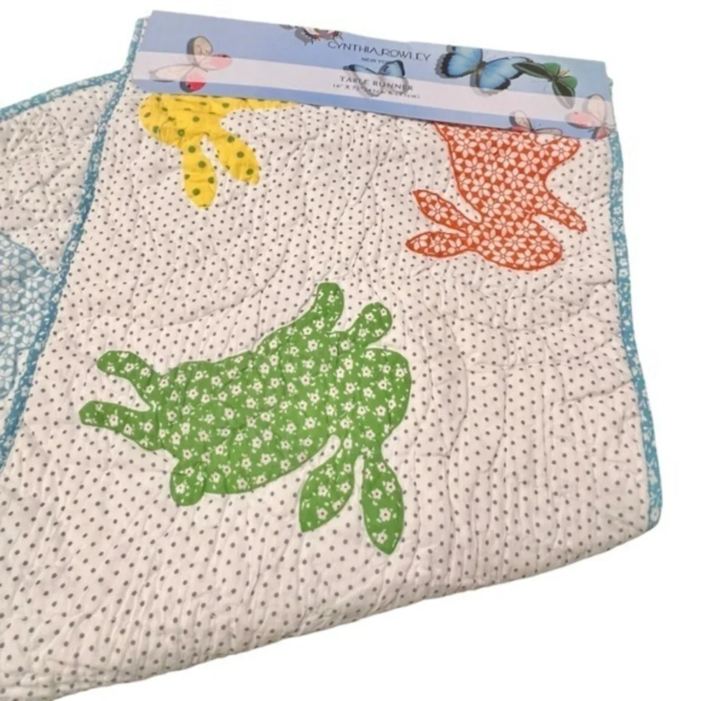 Cynthia Rowley Bunny Rabbit Table Runner 16” X 72” Reversible Quilted Spring NEW